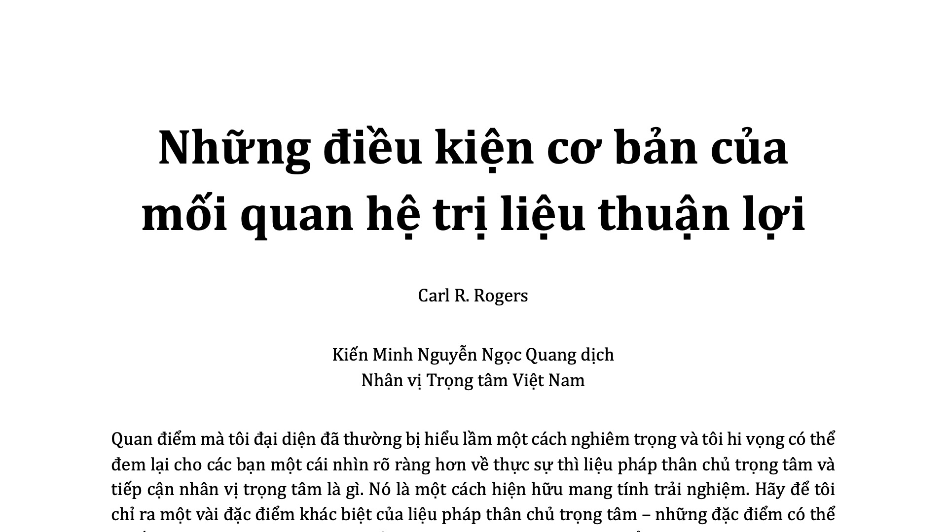 Những điều kiện cơ bản của mối quan hệ trị liệu thuận lợi